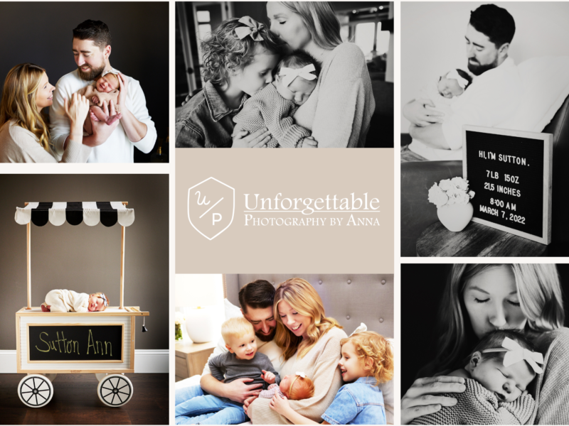 collage of a family with a newborn
