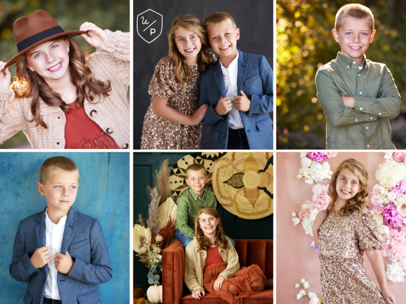 photo collage of six picture 2 of a little girl, 2 of a little boy and two of the pair together