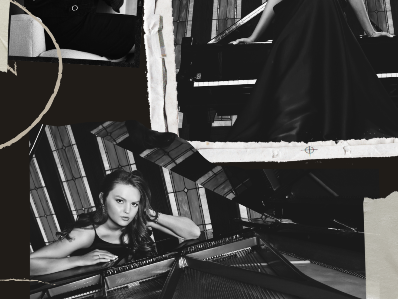 photo collage of a senior girl in a scrapbook like style all the photos are in black and white