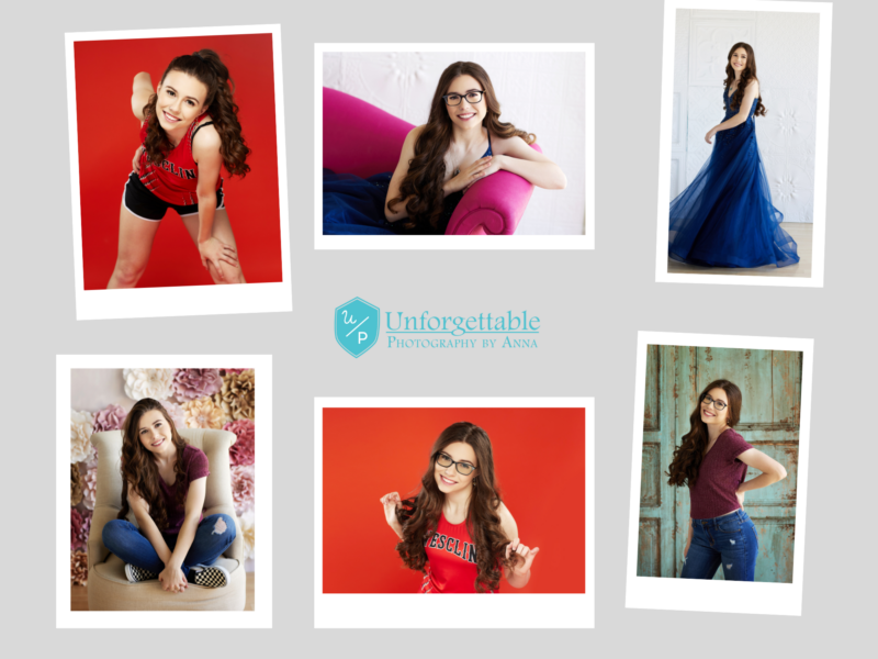 photo collage of senior girl in her track uniform and prom dress