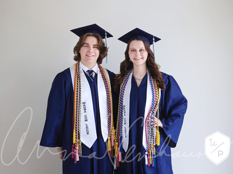 twin seniors cap and gown